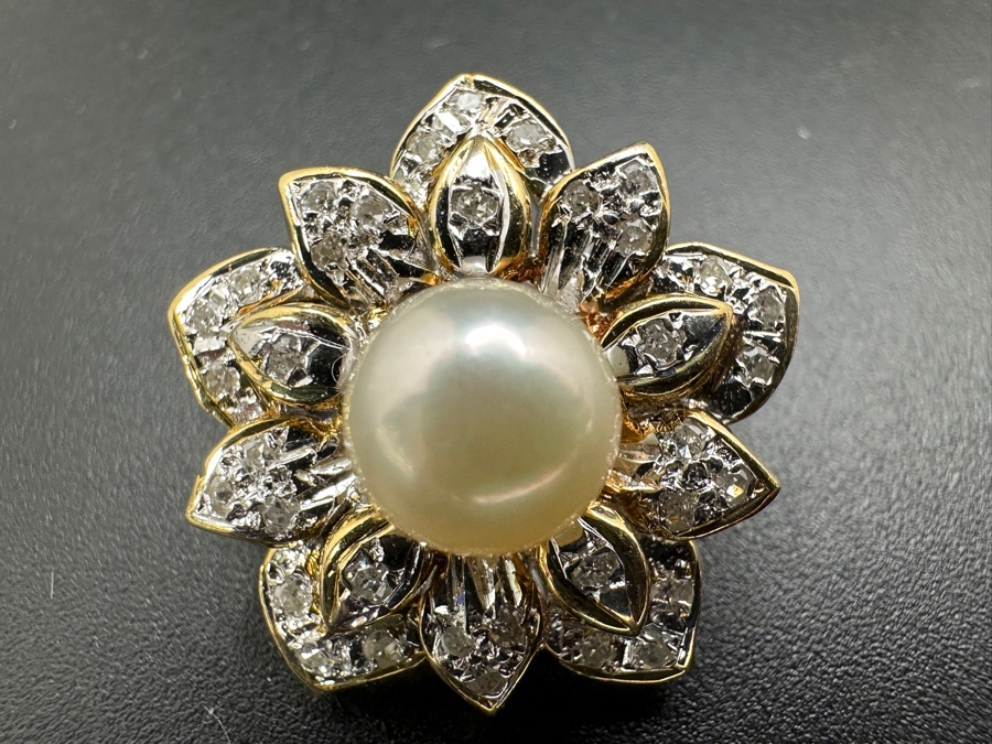 14k Gold Pearl Enhancer Pendant With An Est. .25cttw Round Diamonds And 7mm Round Pearl 4.1g Retails $1,200 [Photo 2]