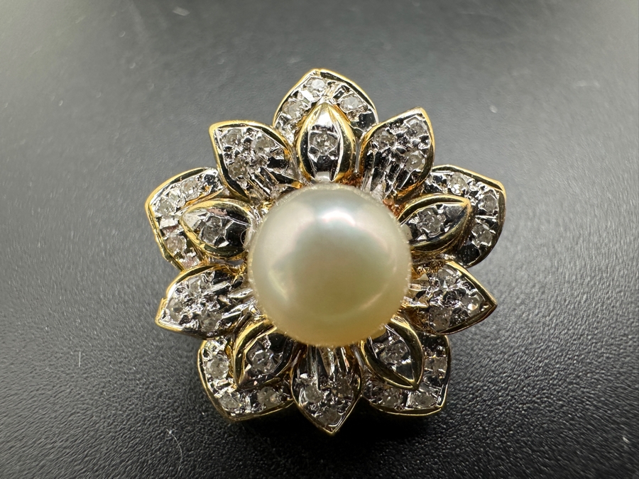 14k Gold Pearl Enhancer Pendant With An Est. .25cttw Round Diamonds And 7mm Round Pearl 4.1g Retails $1,200 [Photo 3]