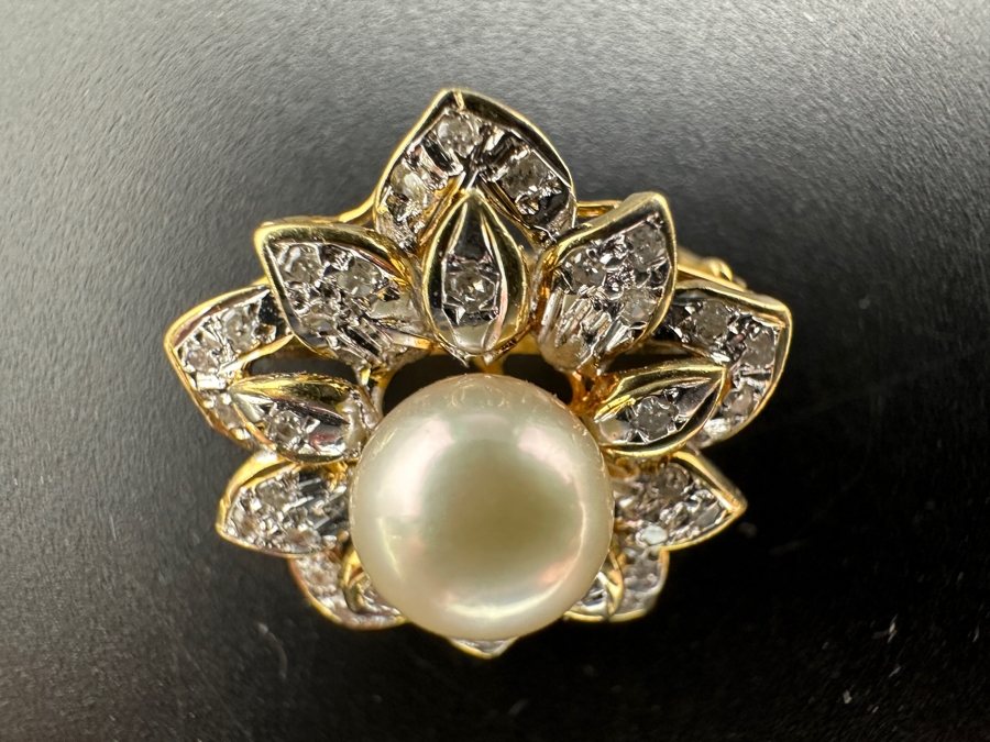 14k Gold Pearl Enhancer Pendant With An Est. .25cttw Round Diamonds And 7mm Round Pearl 4.1g Retails $1,200 [Photo 4]