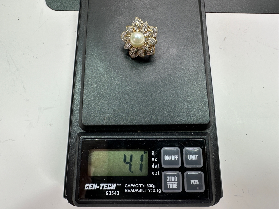 14k Gold Pearl Enhancer Pendant With An Est. .25cttw Round Diamonds And 7mm Round Pearl 4.1g Retails $1,200 [Photo 9]