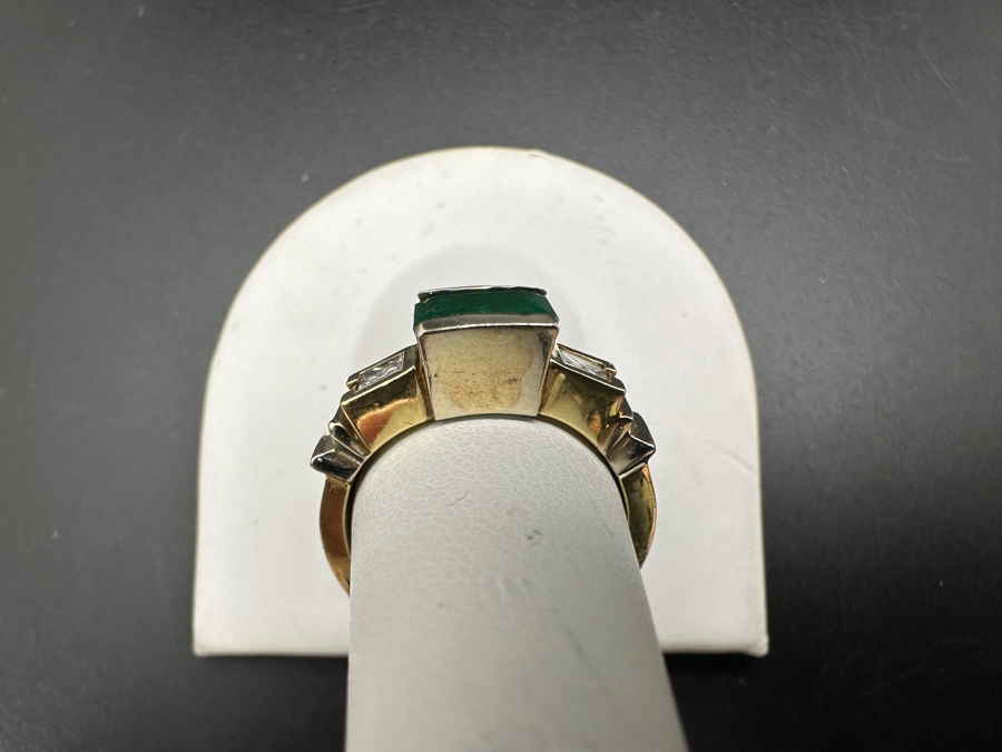 14k Gold Natural Emerald 7.35mm X 5.25mm (Est. 1ct) Set With (2) .09 Princess Cut Diamonds (Est. .18cttw) Size 7 6g Retails $4,800 [Photo 10]