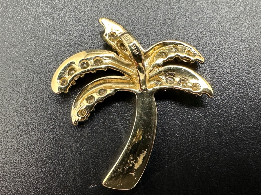 14k Gold Palm Tree Pendant Set With (17) .01-.02ct Round Diamonds Est. .25cttw 2.7g Retails $900 [Photo 4]