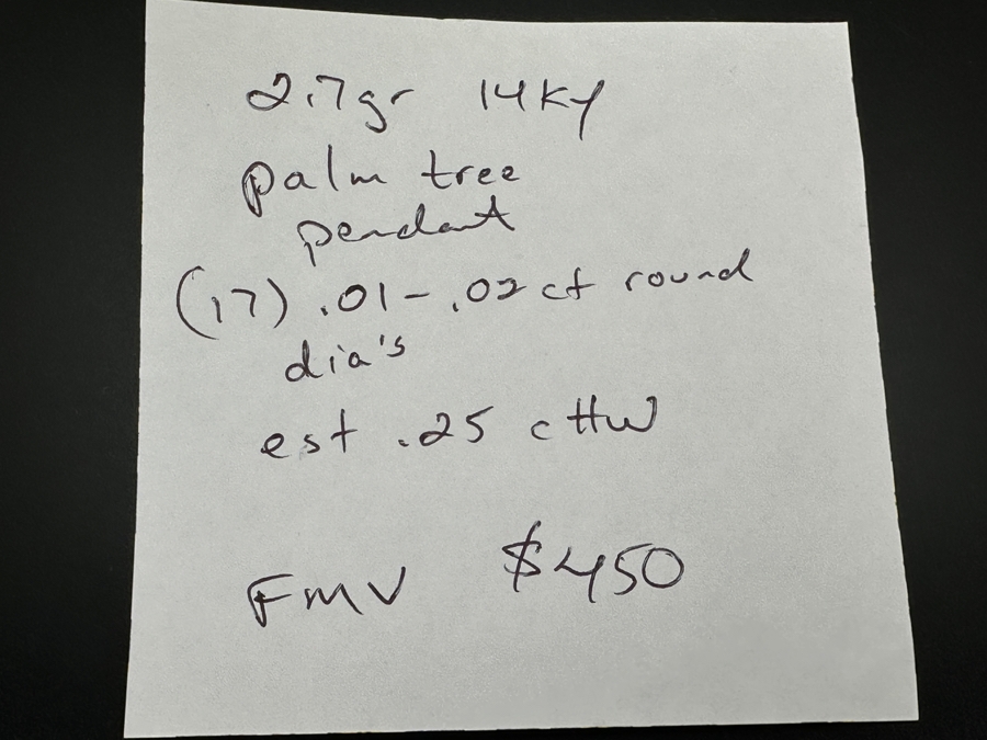 14k Gold Palm Tree Pendant Set With (17) .01-.02ct Round Diamonds Est. .25cttw 2.7g Retails $900 [Photo 7]