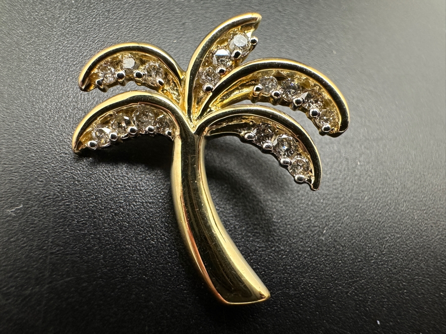 14k Gold Palm Tree Pendant Set With (17) .01-.02ct Round Diamonds Est. .25cttw 2.7g Retails $900 [Photo 2]
