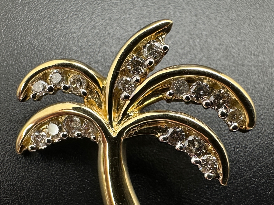 14k Gold Palm Tree Pendant Set With (17) .01-.02ct Round Diamonds Est. .25cttw 2.7g Retails $900 [Photo 3]