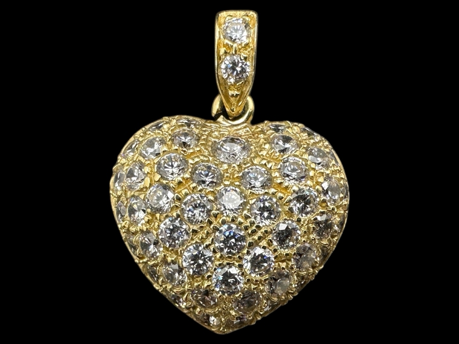 14k Gold CZ Heart Pendant 5.4g Retails $1,200