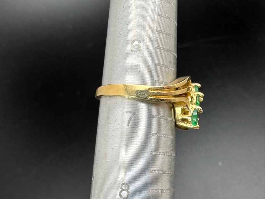 14k Gold Set With (3) 4 X 2 Marquise Emeralds And (3) .01 Round Diamonds Size 6.75 4g Retails $1,000 [Photo 9]
