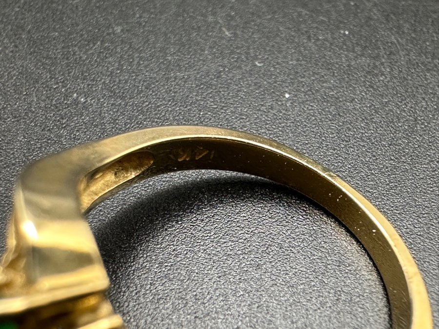 14k Gold Set With (3) 4 X 2 Marquise Emeralds And (3) .01 Round Diamonds Size 6.75 4g Retails $1,000 [Photo 8]