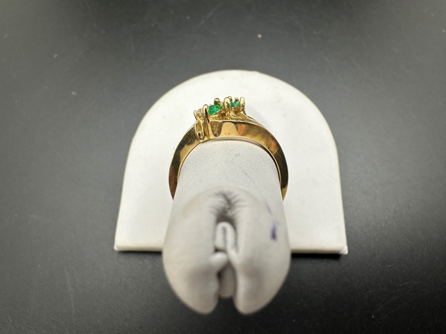 14k Gold Set With (3) 4 X 2 Marquise Emeralds And (3) .01 Round Diamonds Size 6.75 4g Retails $1,000 [Photo 6]