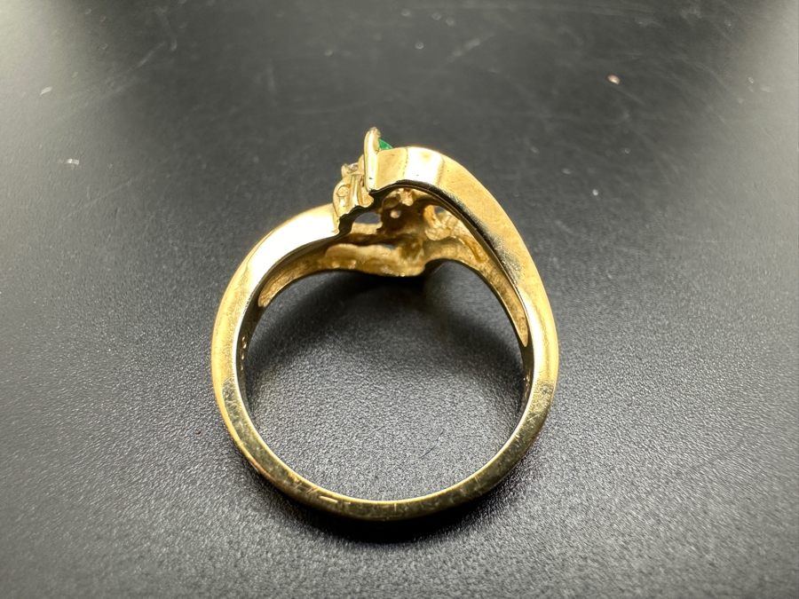 14k Gold Set With (3) 4 X 2 Marquise Emeralds And (3) .01 Round Diamonds Size 6.75 4g Retails $1,000 [Photo 7]