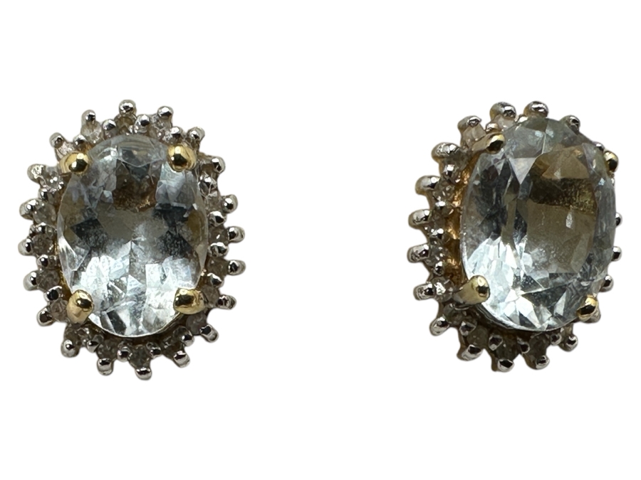 14k Gold Aquamarine Earrings Set With (2) 8 X 6 Aquamarines 1.9g Retails $1,400