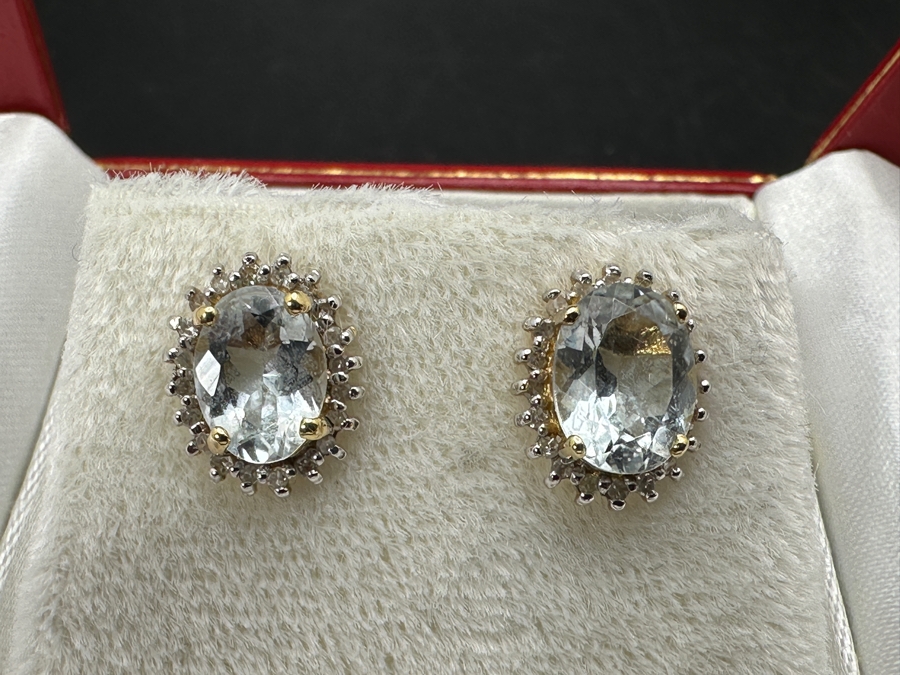 14k Gold Aquamarine Earrings Set With (2) 8 X 6 Aquamarines 1.9g Retails $1,400 [Photo 11]