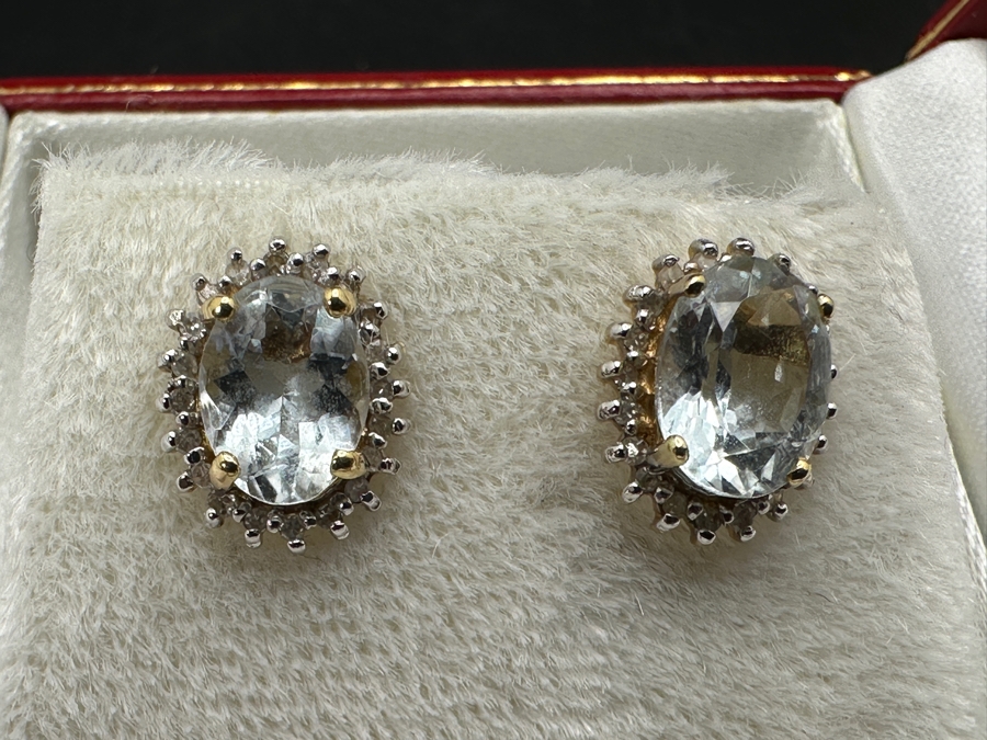 14k Gold Aquamarine Earrings Set With (2) 8 X 6 Aquamarines 1.9g Retails $1,400 [Photo 2]