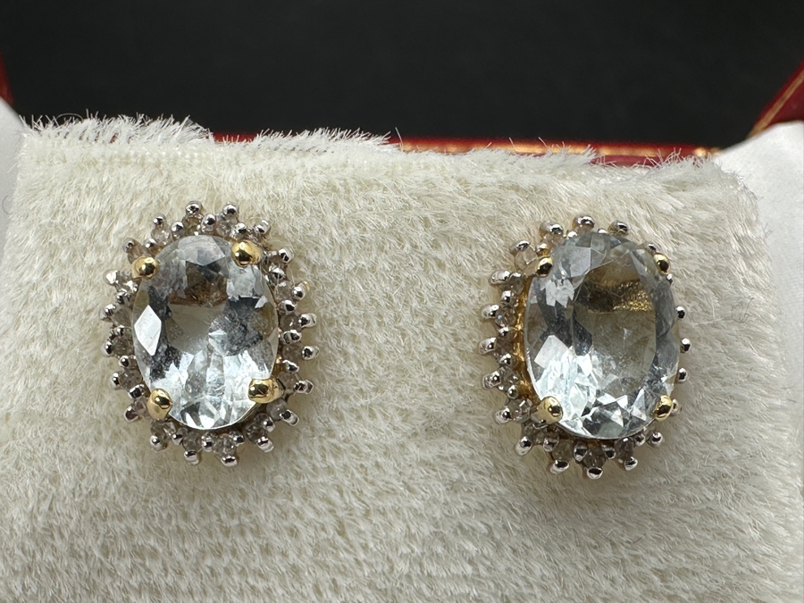 14k Gold Aquamarine Earrings Set With (2) 8 X 6 Aquamarines 1.9g Retails $1,400 [Photo 12]