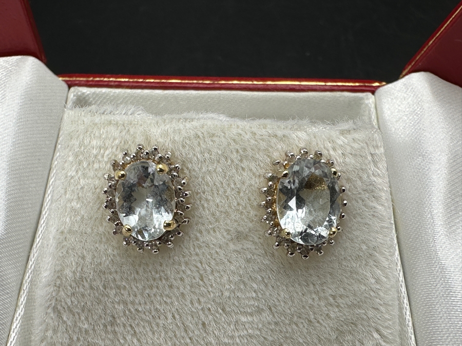 14k Gold Aquamarine Earrings Set With (2) 8 X 6 Aquamarines 1.9g Retails $1,400 [Photo 10]