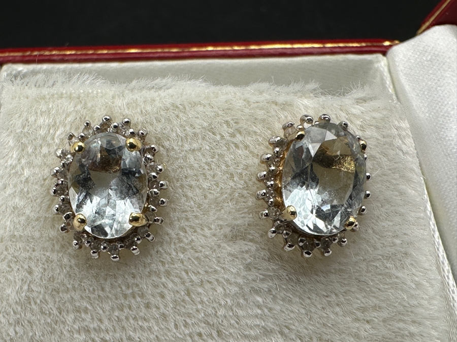 14k Gold Aquamarine Earrings Set With (2) 8 X 6 Aquamarines 1.9g Retails $1,400 [Photo 3]