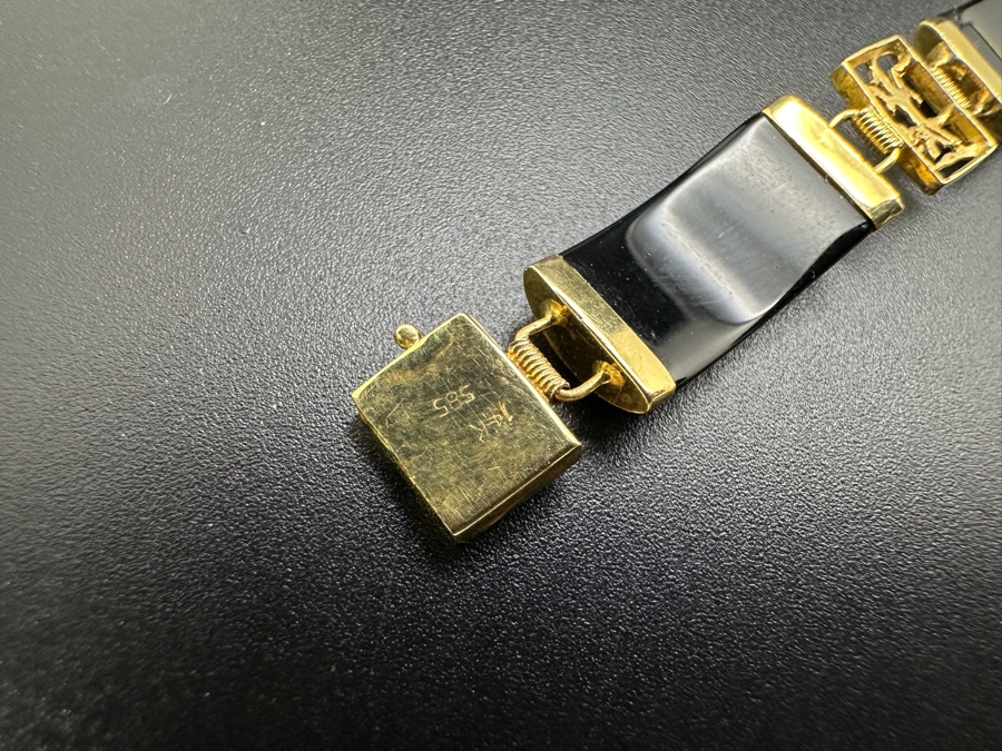 14k Gold Asian Style Bracelet With Onyx 7.5'L 9.2g Retails $600 [Photo 8]