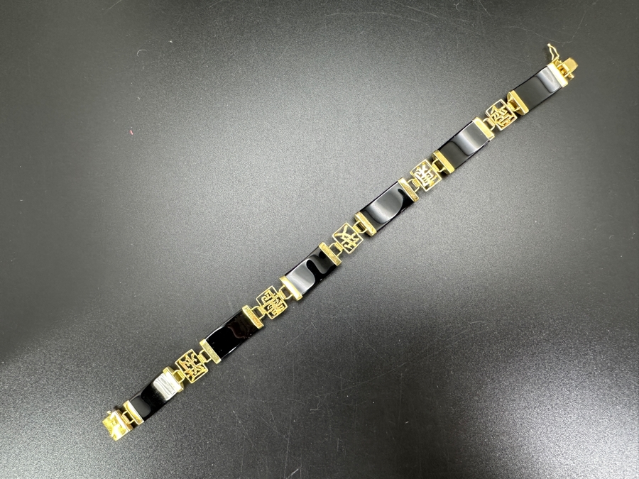 14k Gold Asian Style Bracelet With Onyx 7.5'L 9.2g Retails $600 [Photo 7]