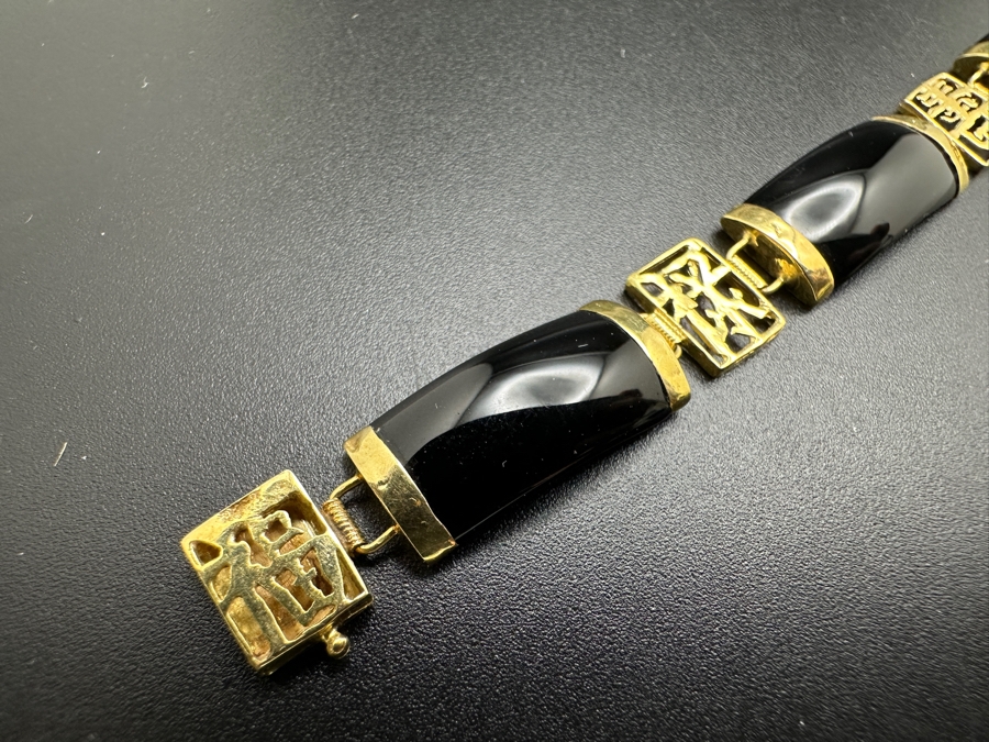 14k Gold Asian Style Bracelet With Onyx 7.5'L 9.2g Retails $600 [Photo 5]