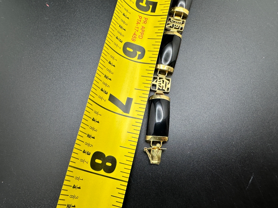 14k Gold Asian Style Bracelet With Onyx 7.5'L 9.2g Retails $600 [Photo 9]