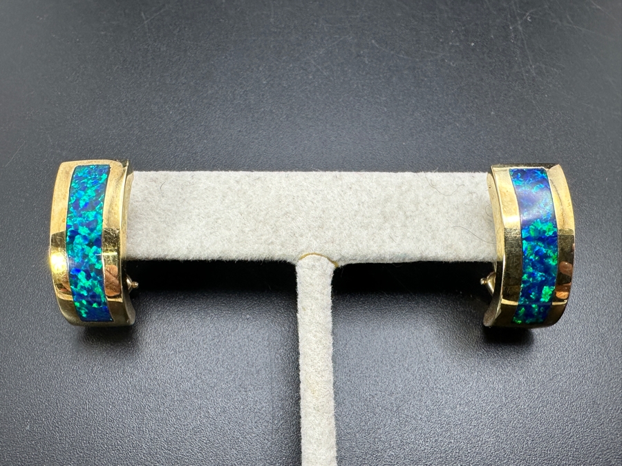 14k Gold Opal Inlay Earrings 9g Retails $2,000 [Photo 2]