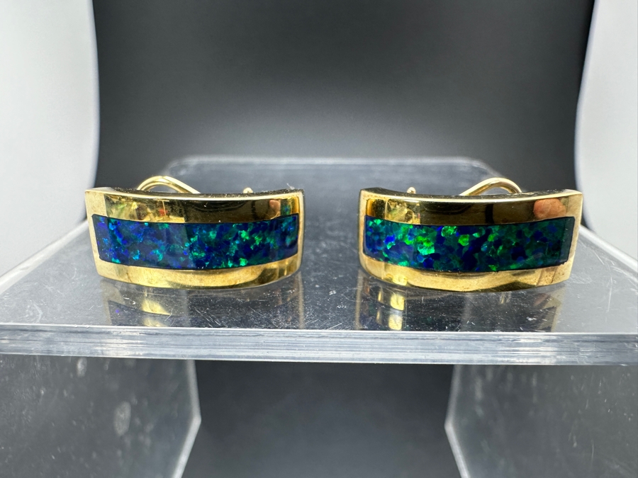 14k Gold Opal Inlay Earrings 9g Retails $2,000 [Photo 4]