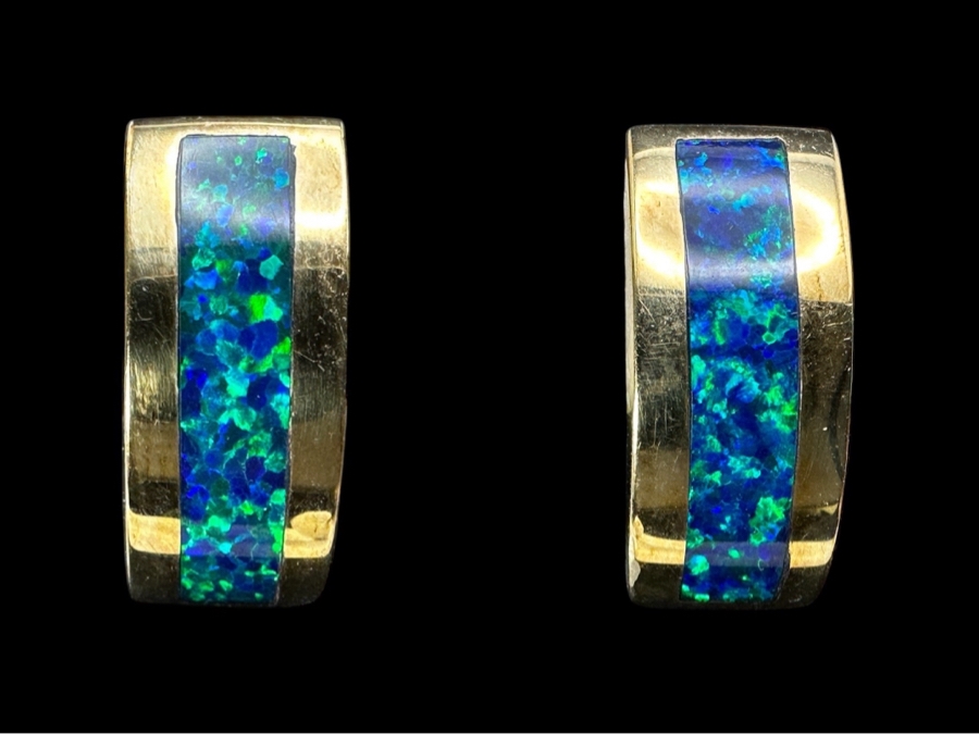 14k Gold Opal Inlay Earrings 9g Retails $2,000