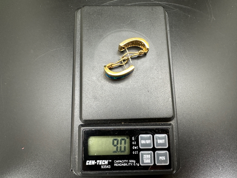 14k Gold Opal Inlay Earrings 9g Retails $2,000 [Photo 7]