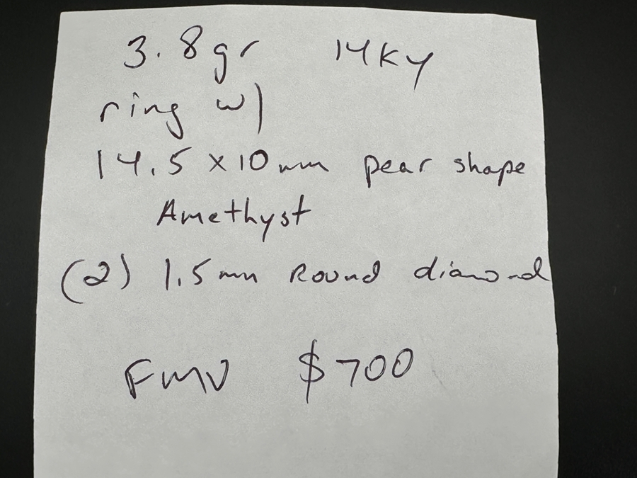 14k Gold Pear Shape Amethyst Ring 14.5 X 10mm Set With (2) 1.5mm Round Diamonds Size 6.75 3.7g Retails $1,400 [Photo 12]