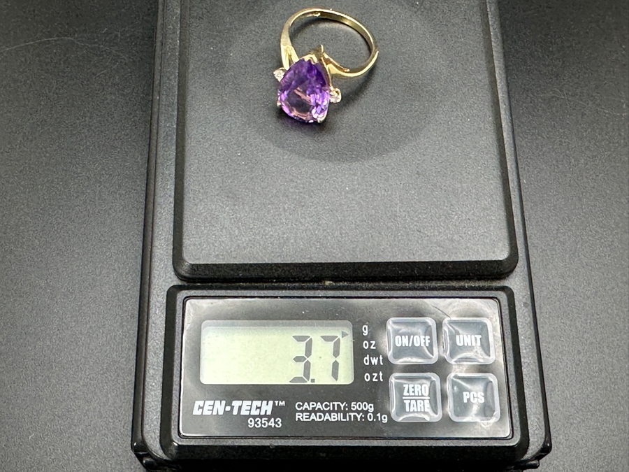 14k Gold Pear Shape Amethyst Ring 14.5 X 10mm Set With (2) 1.5mm Round Diamonds Size 6.75 3.7g Retails $1,400 [Photo 11]