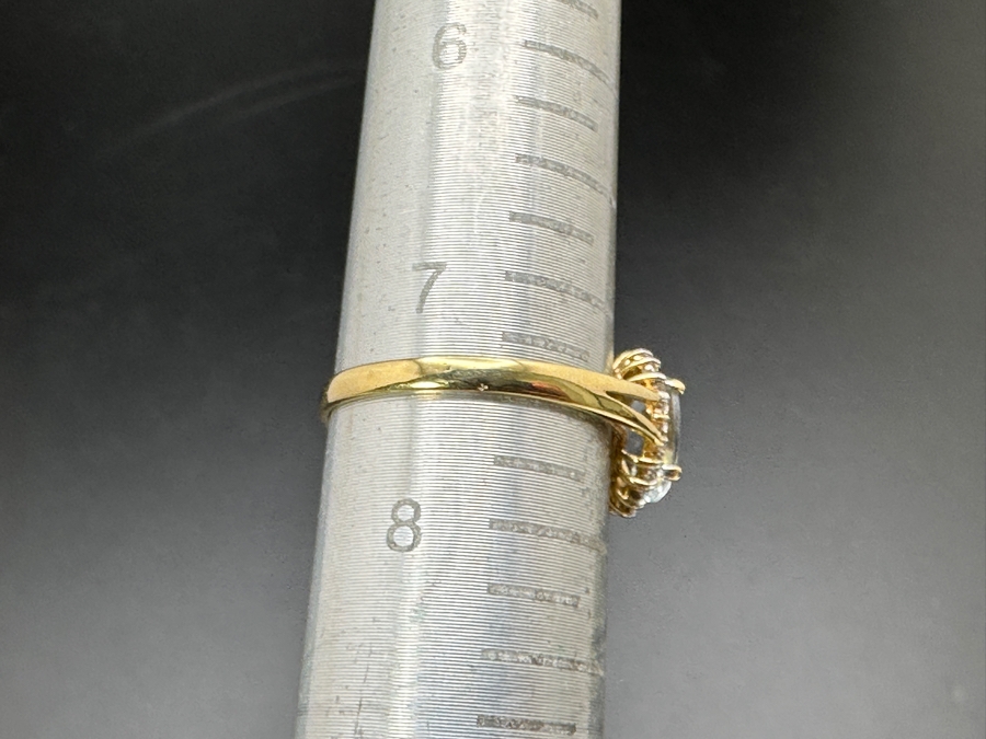 14k Gold 8 X 6mm Aquamarine Ring Set With (20) 1mm Diamonds (Est. .10cttw) Size 7.5 1.8g Retails $800 [Photo 11]