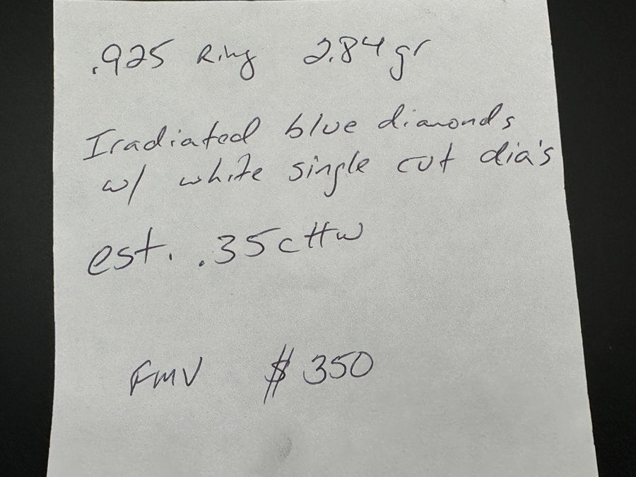 Sterling Silver Ring Set With Irradiated Blue Diamonds And White Single Cut Diamonds (Est. .35cttw) Size 7 2.8g Retails $700 [Photo 11]