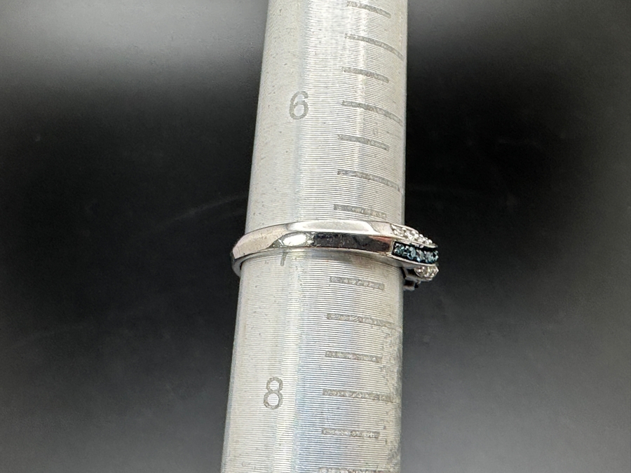 Sterling Silver Ring Set With Irradiated Blue Diamonds And White Single Cut Diamonds (Est. .35cttw) Size 7 2.8g Retails $700 [Photo 9]