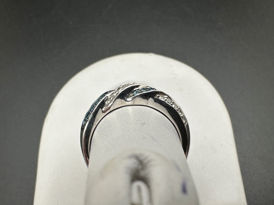 Sterling Silver Ring Set With Irradiated Blue Diamonds And White Single Cut Diamonds (Est. .35cttw) Size 7 2.8g Retails $700 [Photo 7]
