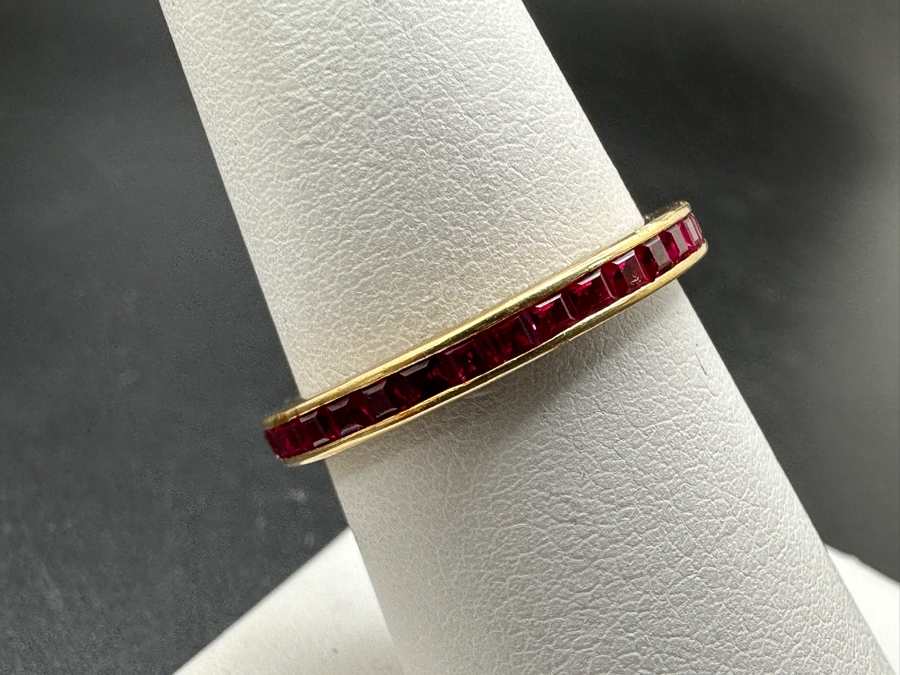 14k Gold Synthetic Ruby Eternity Band Ring Size 7.75 2.2g Retails $800 [Photo 2]