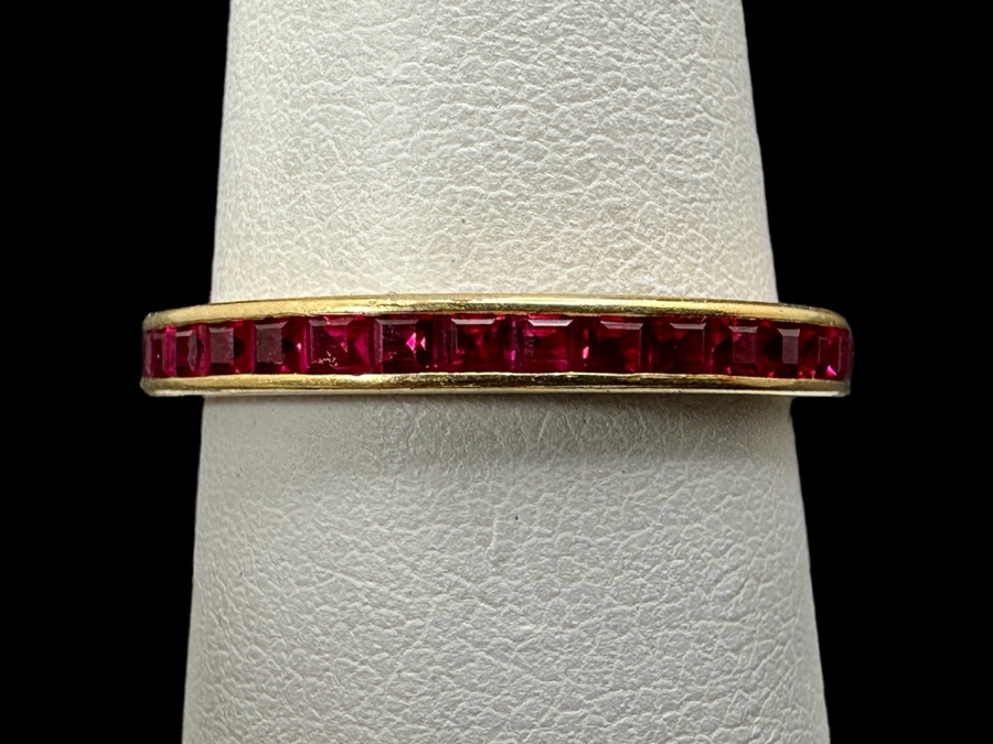 14k Gold Synthetic Ruby Eternity Band Ring Size 7.75 2.2g Retails $800