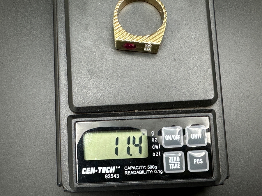14k Gold Gentlemen's Ring With Est. 6 X 5 Natural Ruby And (2) 3 X 3 Princess Cut Natural Diamonds Est. .20cttw Size 10 11.4g Retails $4,400 [Photo 15]