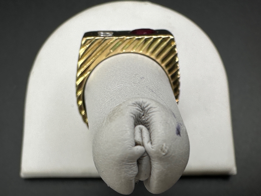 14k Gold Gentlemen's Ring With Est. 6 X 5 Natural Ruby And (2) 3 X 3 Princess Cut Natural Diamonds Est. .20cttw Size 10 11.4g Retails $4,400 [Photo 10]