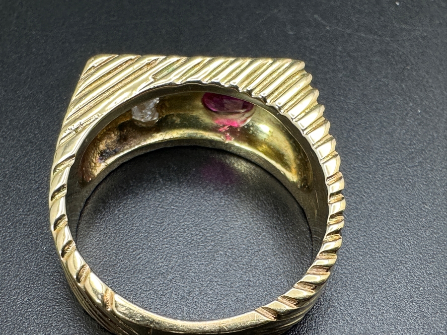 14k Gold Gentlemen's Ring With Est. 6 X 5 Natural Ruby And (2) 3 X 3 Princess Cut Natural Diamonds Est. .20cttw Size 10 11.4g Retails $4,400 [Photo 12]