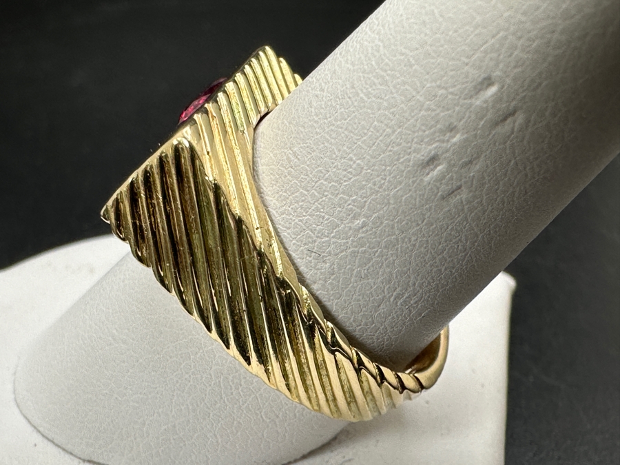 14k Gold Gentlemen's Ring With Est. 6 X 5 Natural Ruby And (2) 3 X 3 Princess Cut Natural Diamonds Est. .20cttw Size 10 11.4g Retails $4,400 [Photo 8]