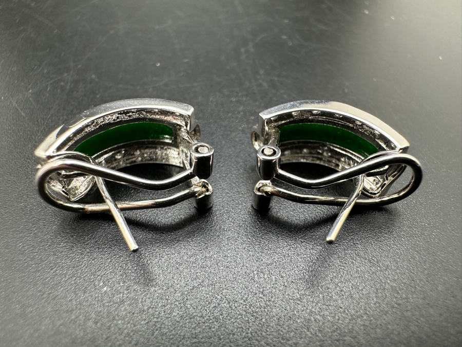 14k Gold Dyed Green Jade Earrings Set With (28) Single Cut Diamonds (Est. .30cttw) 4.4g Retails $1,500 [Photo 5]