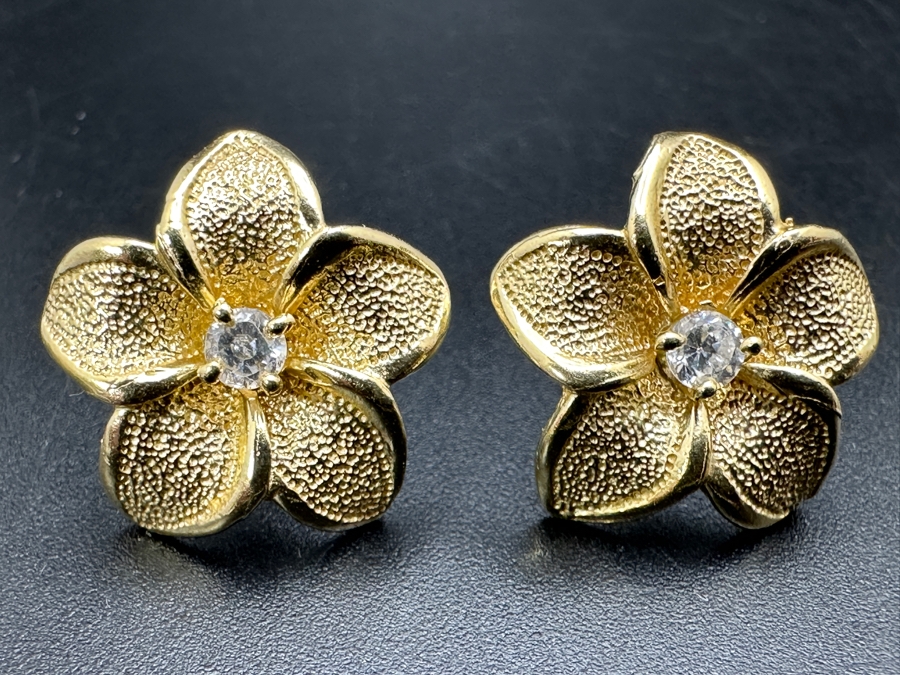 14k Gold Plumeria CZ Earrings 4.1g Retails $800 [Photo 2]