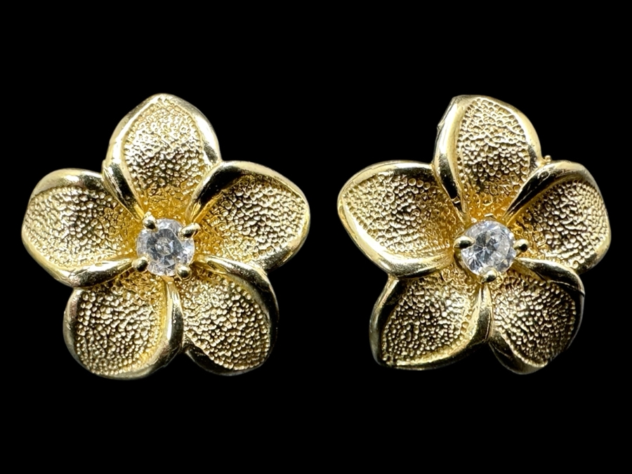 14k Gold Plumeria CZ Earrings 4.1g Retails $800