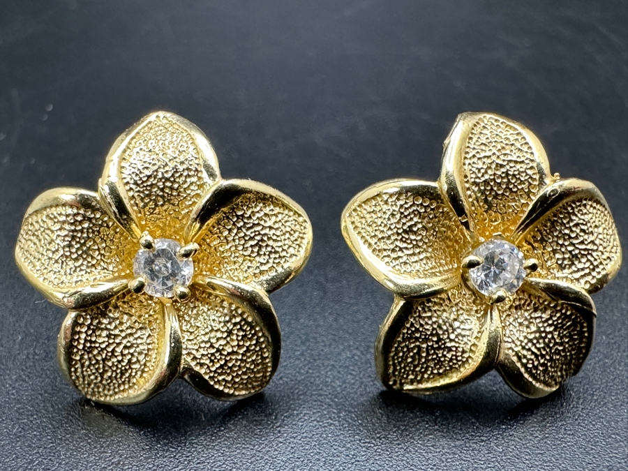 14k Gold Plumeria CZ Earrings 4.1g Retails $800 [Photo 6]