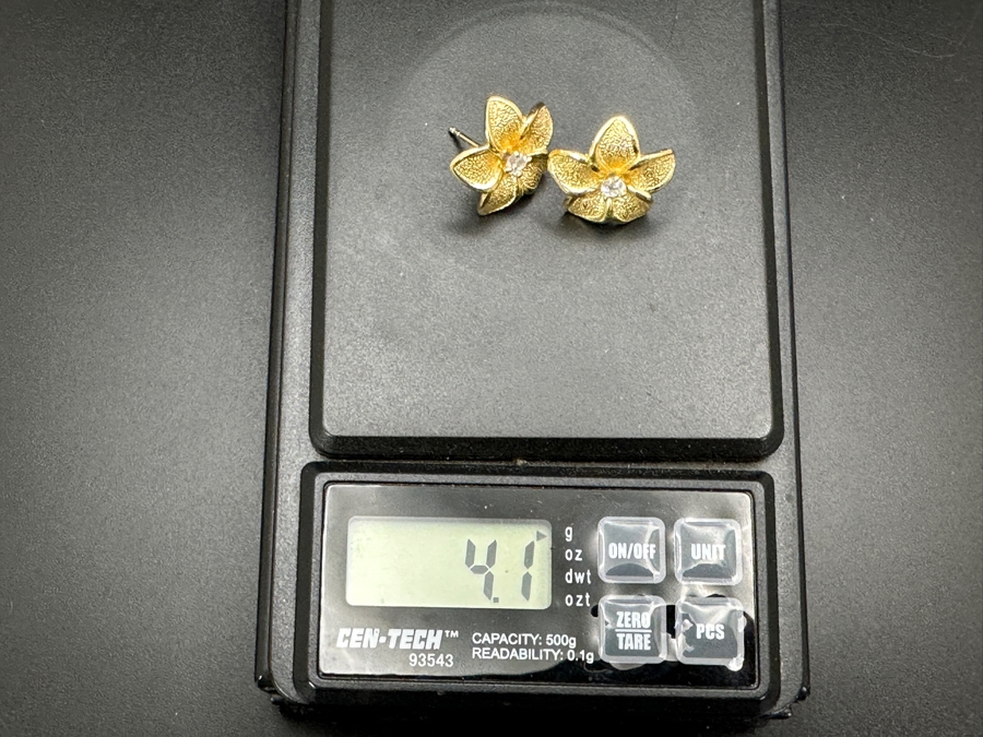 14k Gold Plumeria CZ Earrings 4.1g Retails $800 [Photo 8]