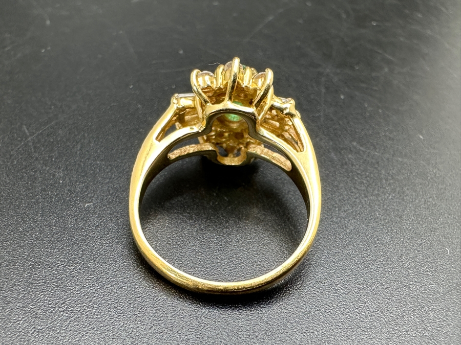 14k Gold Ring With Oval 5.8 X 3.8mm Natural Emerald Set With Diamonds: (6) 3 X 1.5 X 1mm Baguette Diamonds, (8) .02ct Diamonds & (6) .03ct Diamonds (Est. .60cttw) Size 5.75 4.0g Retails $2,200 [Photo 11]
