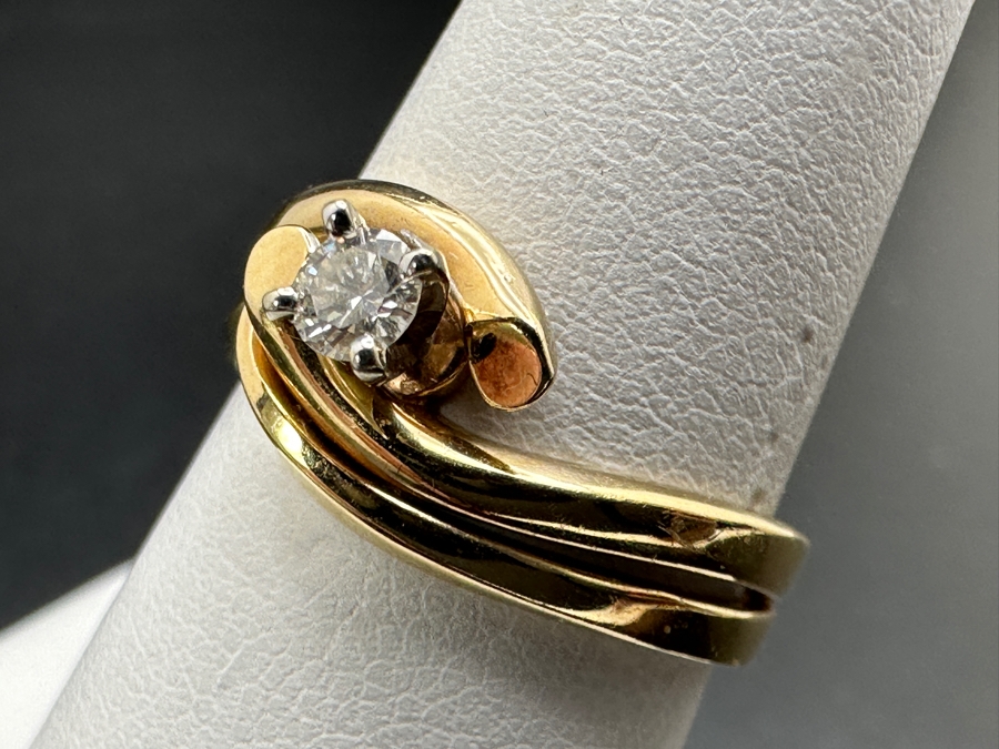 14k Gold Diamond Ring With 3.2mm Round Diamond (Est. .15-.18ct) Size 7 4.5g Retails $1,200 [Photo 10]