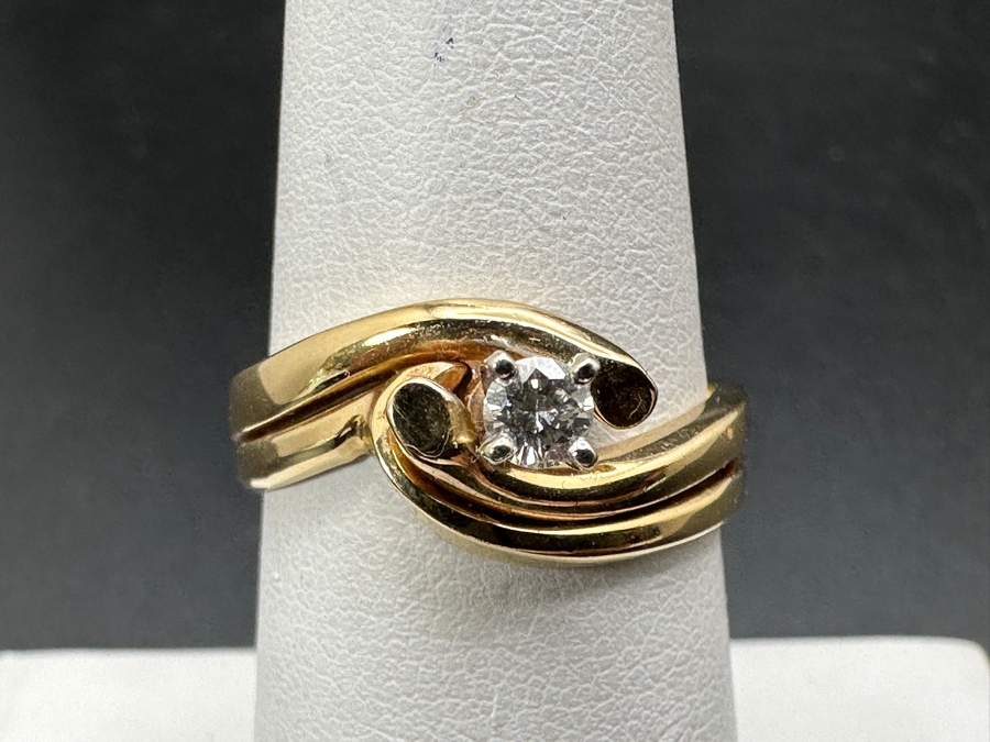 14k Gold Diamond Ring With 3.2mm Round Diamond (Est. .15-.18ct) Size 7 4.5g Retails $1,200 [Photo 2]