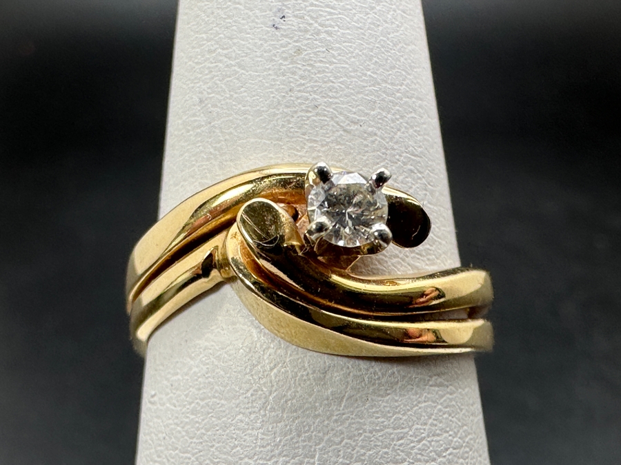 14k Gold Diamond Ring With 3.2mm Round Diamond (Est. .15-.18ct) Size 7 4.5g Retails $1,200 [Photo 4]