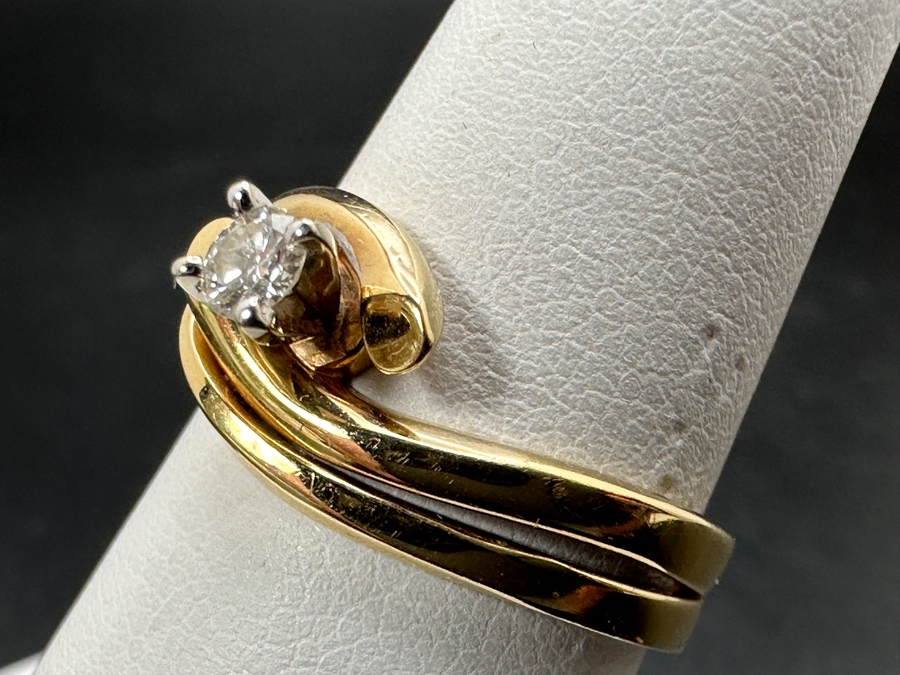 14k Gold Diamond Ring With 3.2mm Round Diamond (Est. .15-.18ct) Size 7 4.5g Retails $1,200 [Photo 9]